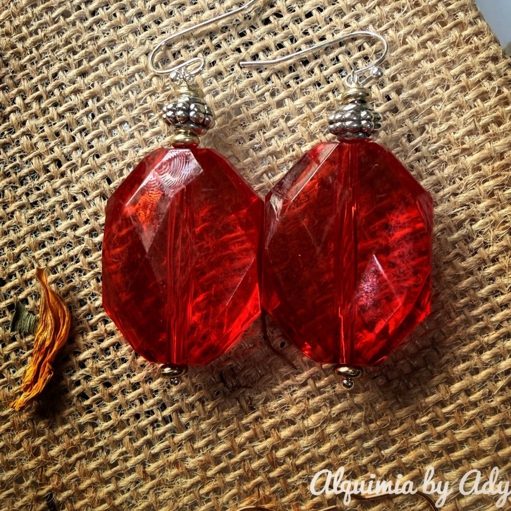 Bold Red Acrylic Power Earrings